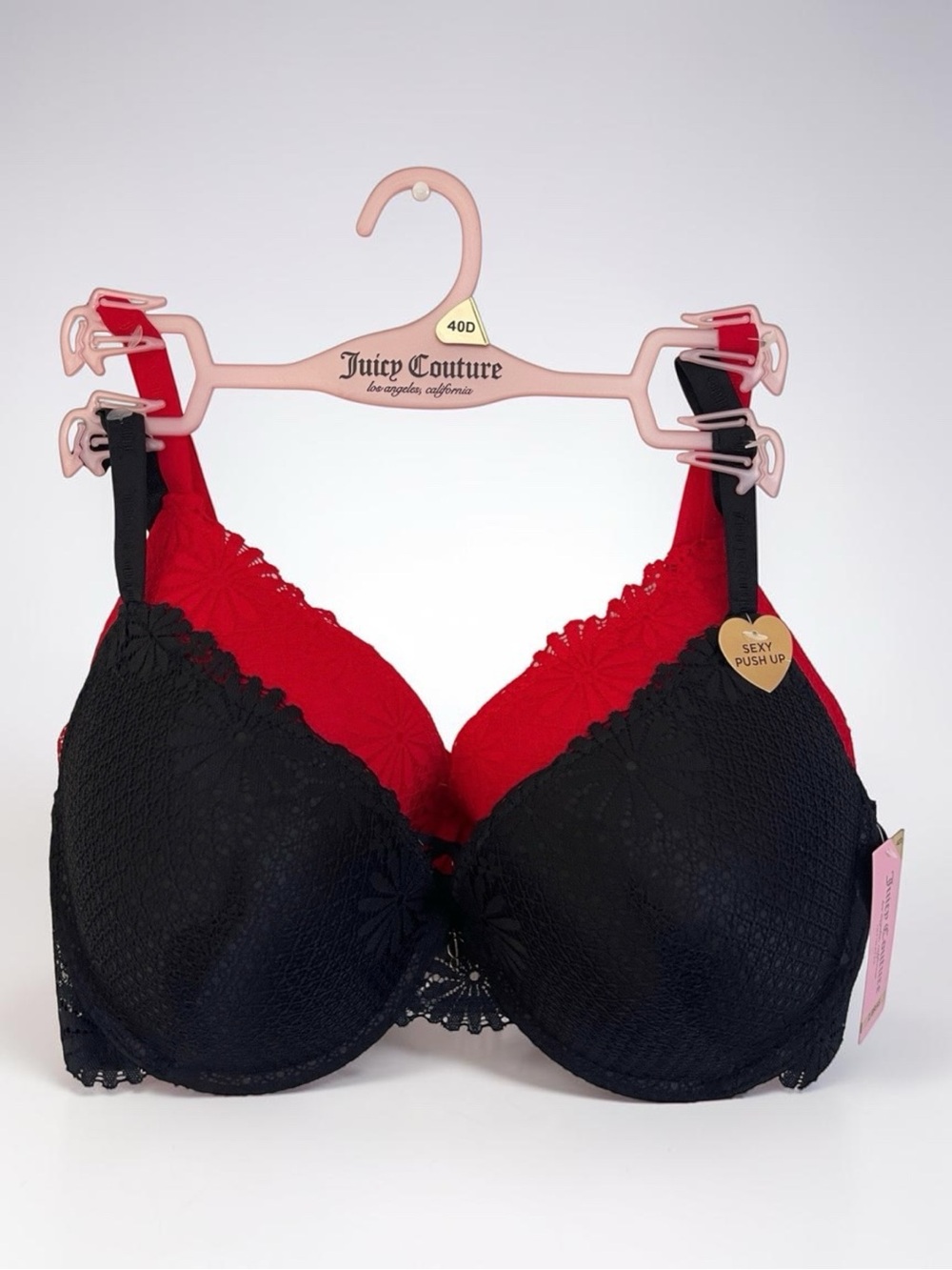 Juicy Couture Intimates Black & Red Lace Plus Size Push-Up Bras 2-Pack Set